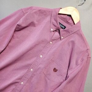 Chaps Stretch Easy Care Shirt Mens XL Pink Check Button Down Long Sleeve